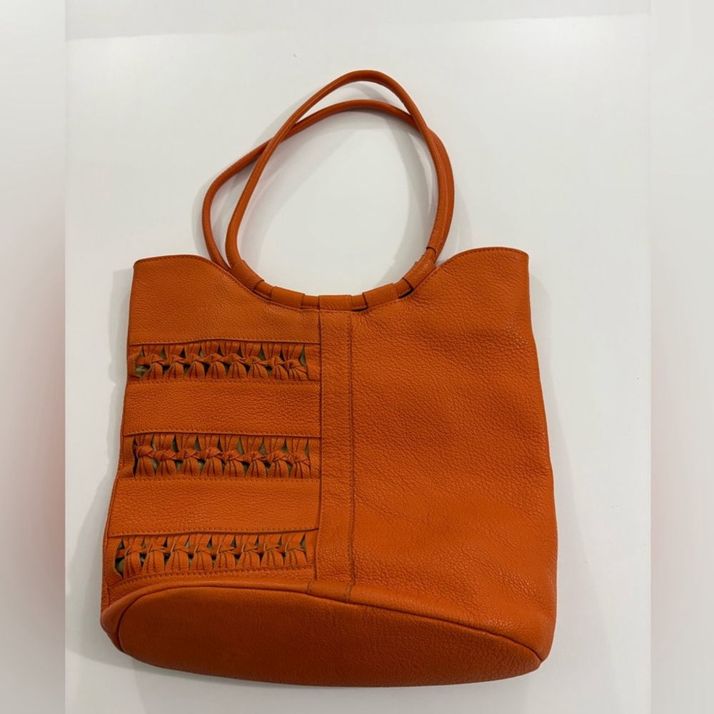 Fifth Avenue Collection Orange Pebbled Leather Tote w/ Coin Pouch